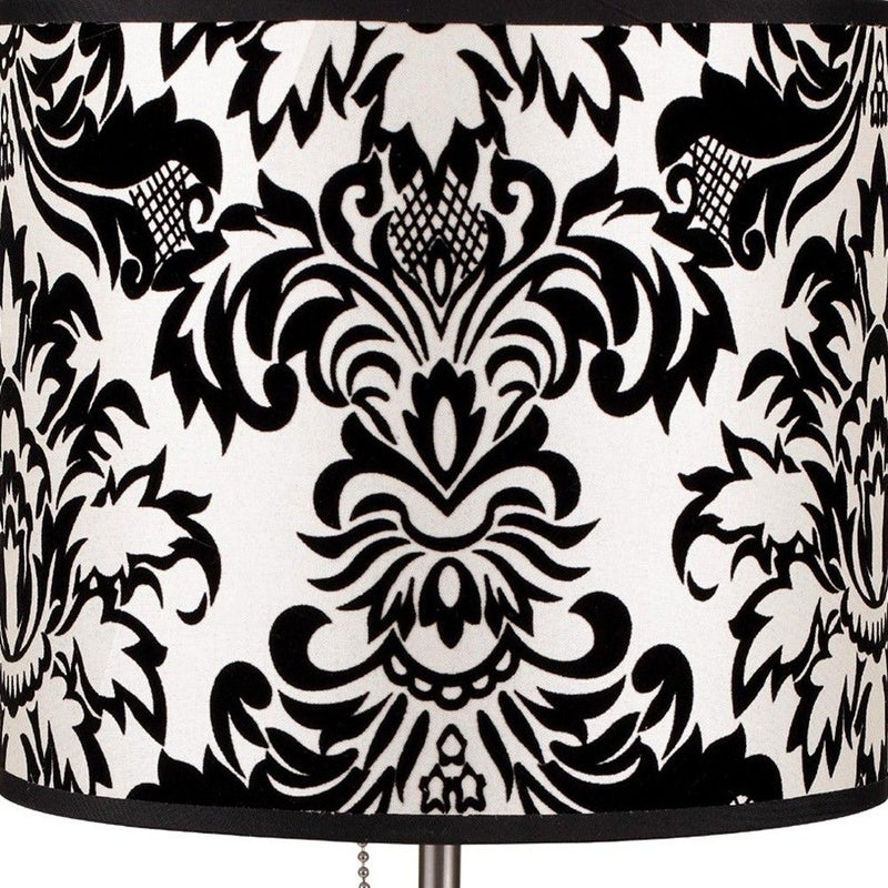 Metal Table Lamp With Black And White Classic Drum Shade - Silver
