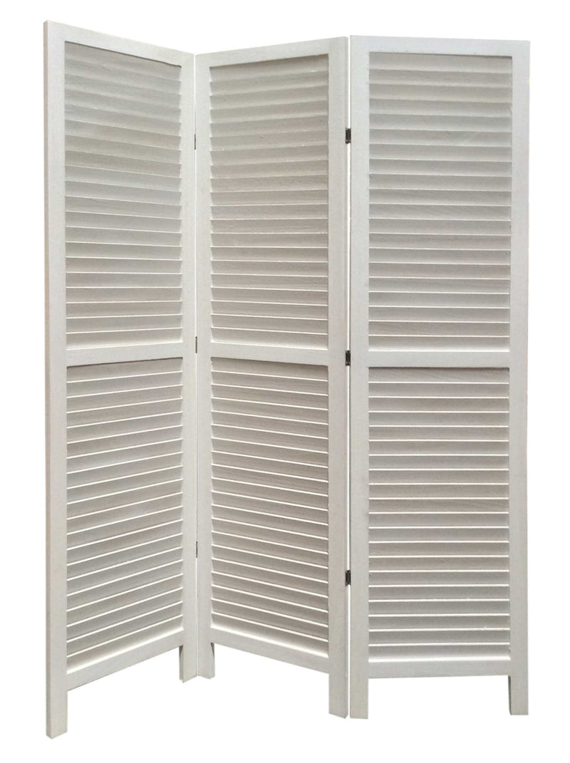 Finish Wood Shutter 3 Panel Room Divider Screen - White