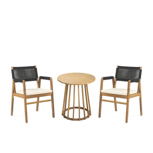 Outdoor 3 Pieces Acacia Wood Dining Set With Cushions