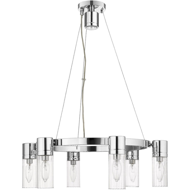 Six Light Metal Dimmable Chandelier With Shades - Silver / Clear
