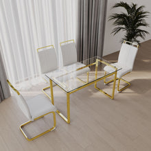 Load image into Gallery viewer, Modern Glass Dining Table Set For 4 With Golden Plating Legs And Chairs - Transparent
