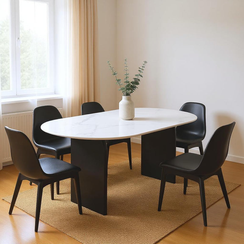 72" Marble And Solid Wood Sled Base Oval Dining Table - White