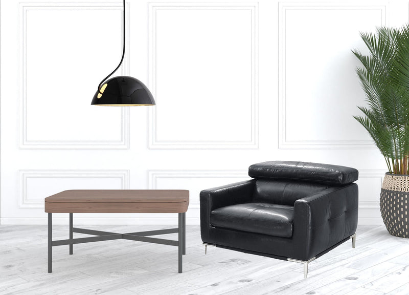 39" Genuine Leather And Silver Solid Color Lounge Chair - Black