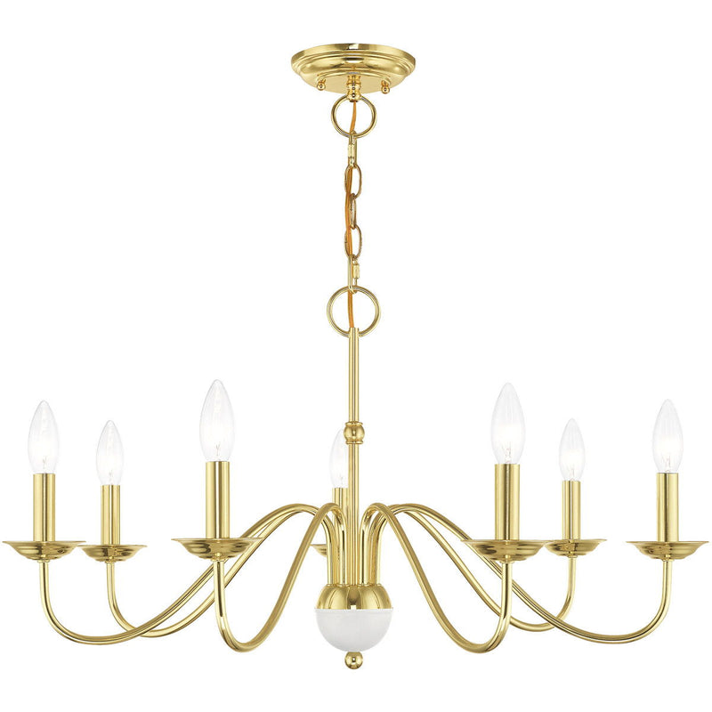 Seven Light Dimmable Chandelier With Shades - Brass
