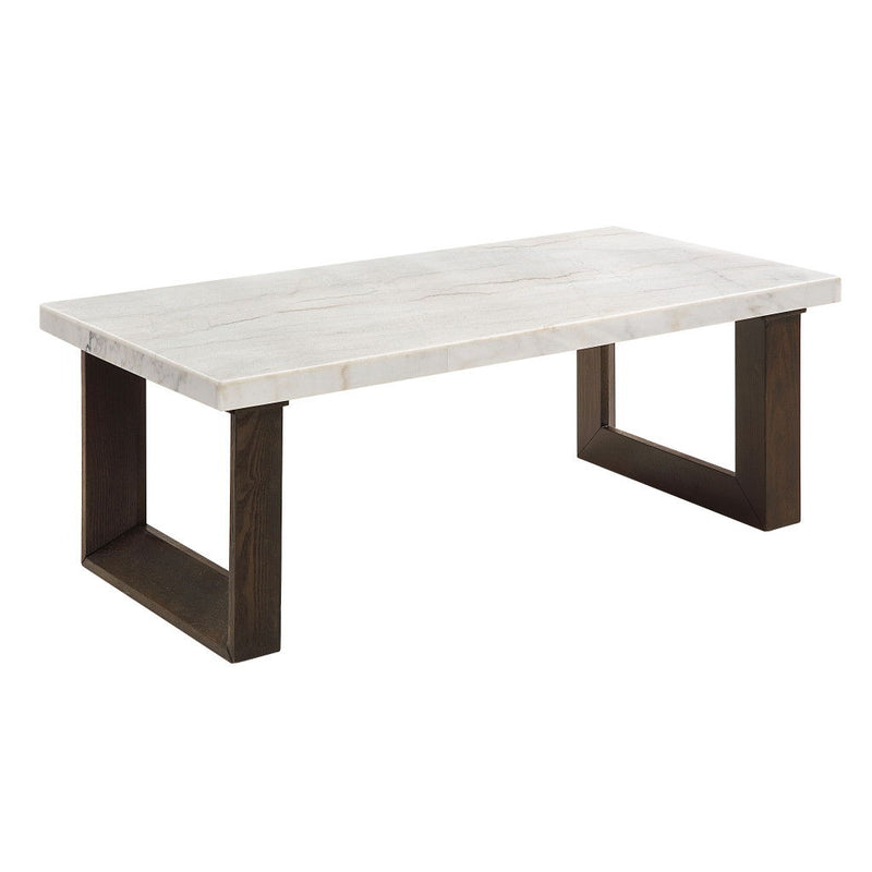 Genuine Marble Wood Sled Coffee Table - White / Espresso