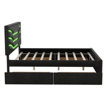 Load image into Gallery viewer, Queen Size Upholstered Storage Platform Bed with LED, 4 Drawers and USB Charging, Black
