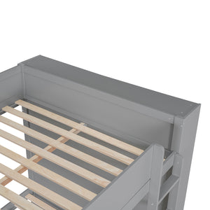 Full over Full Bunk Bed With 2 Drawers and Multi-layer Cabinet, Gray