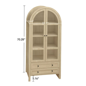 Tall Arched Kitchen Pantry, Modern Farmhouse Wood Kitchen Storage Cabinets, Arched Storage Display Cabinet With Adjustable Shelves, Versatile Cupboard For Kitchen, Dining Room, Living Room - Natural