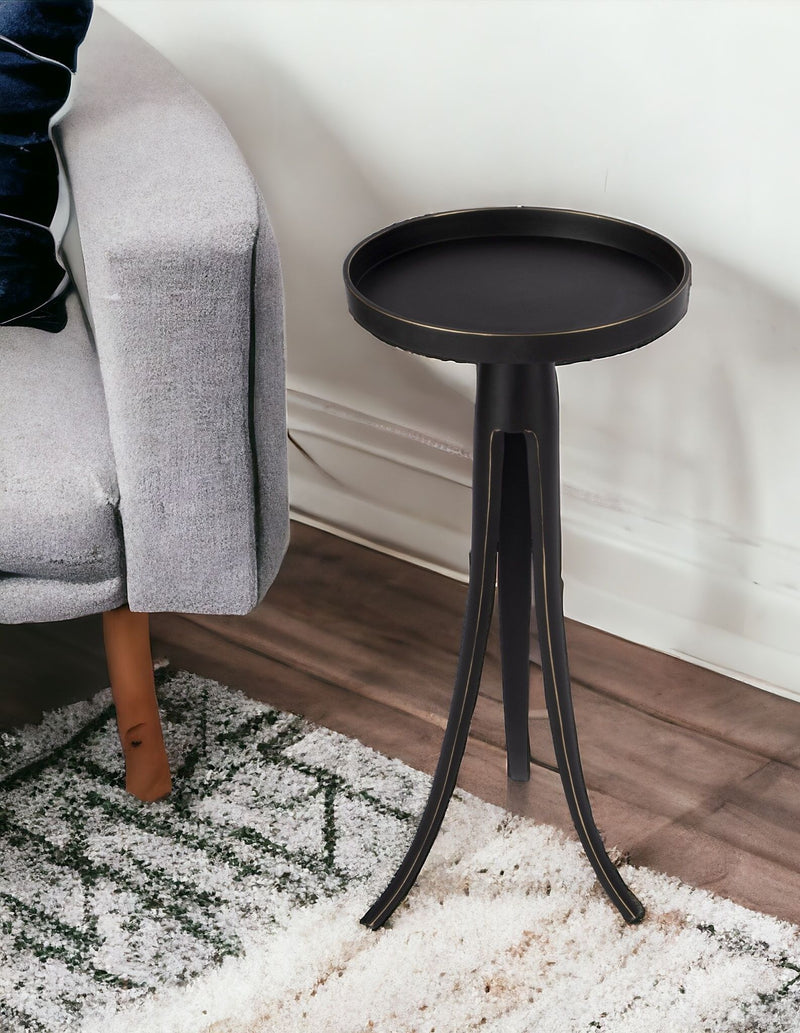 Distressed Aluminum Round End Table - Black