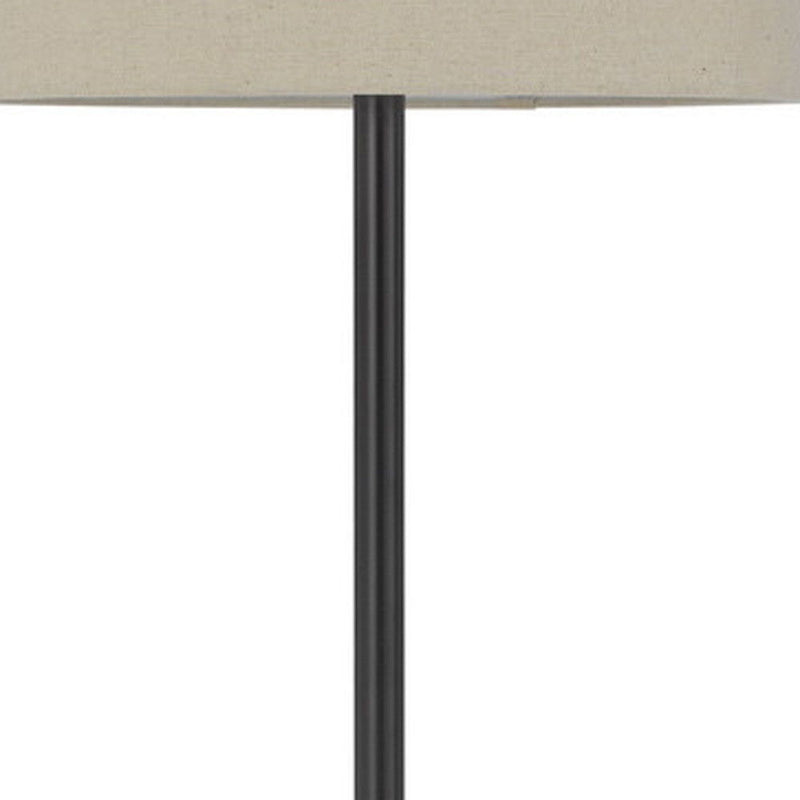 Tray Table Floor Lamp With Beige Drum Shade - Bronze