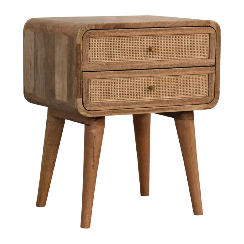 22" Solid Wood And Cane Rat Two Drawer Nightstand - Oak