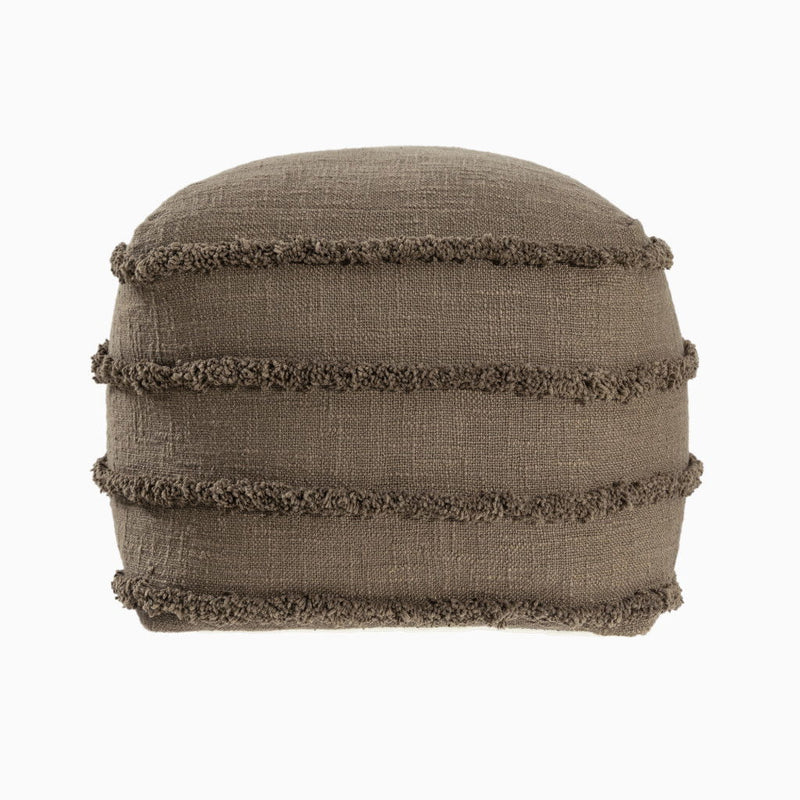 Cotton Striped Pouf Ottoman - Brown