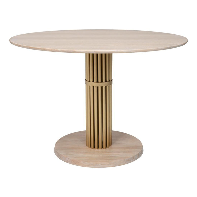 Wood Solid Wood And Steel Pedestal Base Round Top Dining Table - Natural