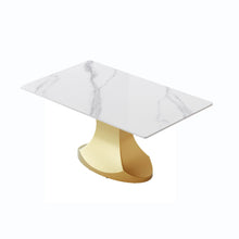 Load image into Gallery viewer, 63&quot; Modern Artificial Stone Panel Golden Stainless Steel Curved Legs, Can Accommodate 6-8 People - White / Gold
