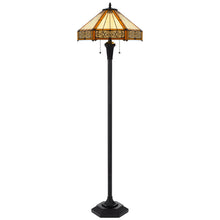 Load image into Gallery viewer, Two Light Traditional Shaped Floor Lamp With Orange And Ivory Abstract Tiffany Glass Empire Shade - Bronze
