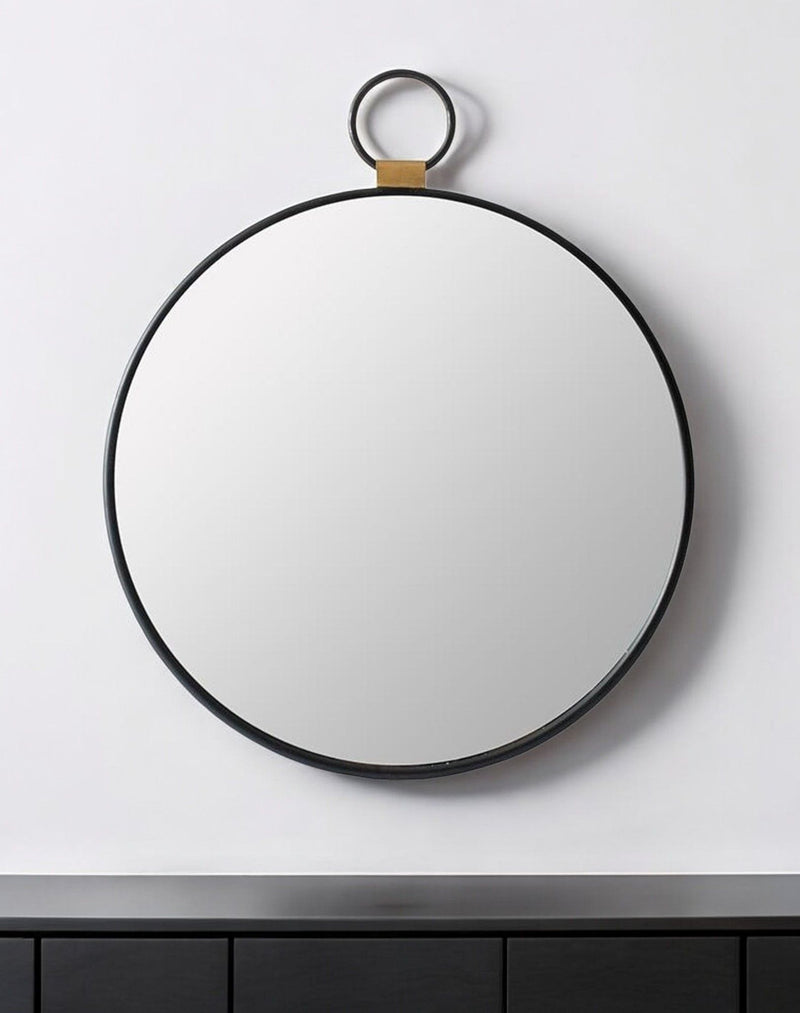 23" Round Metal Framed Accent Mirror - Black