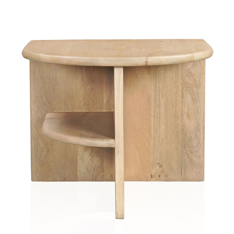 Solid Wood Block End Table With Shelf - Natural