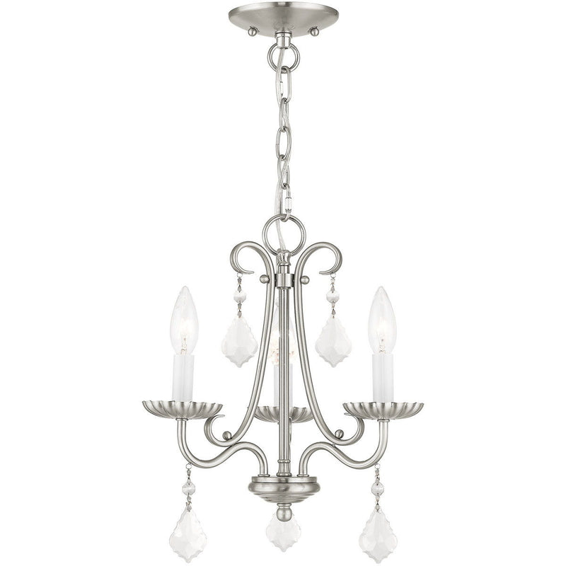 15" Three Light Dimmable Chandelier With Shades - Nickel