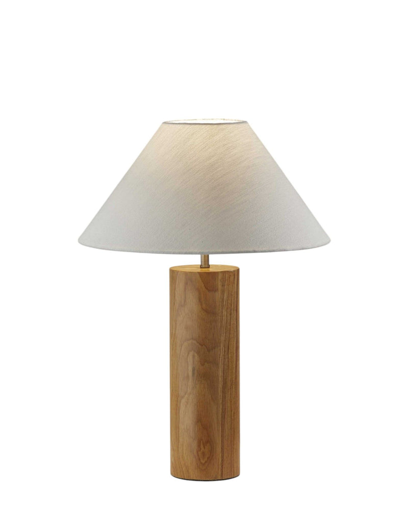 Solid Wood Cylinder Table Lamp With White Cone Shade - Natural