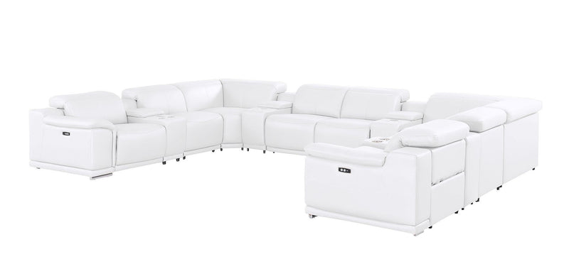 Leather Modular U Shaped Twelve Piece Corner Sectional With Console - White