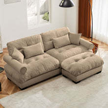 Load image into Gallery viewer, Modern Sectional Sofa With Ottoman, Round Bolster Armrests, Waist And Throw Pillows
