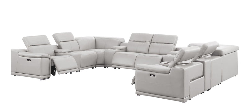 Leather Modular U Shaped Twelve Piece Corner Sectional With Console - Ash / Gray