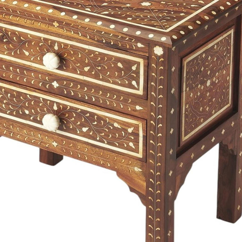 Solid Wood Frame Standard Accent Chest With Two Drawers - Brown And White