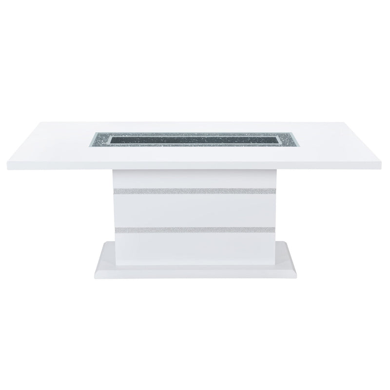 79" Faux Crystals Glass And Wood Pedestal Base Dining Table - White
