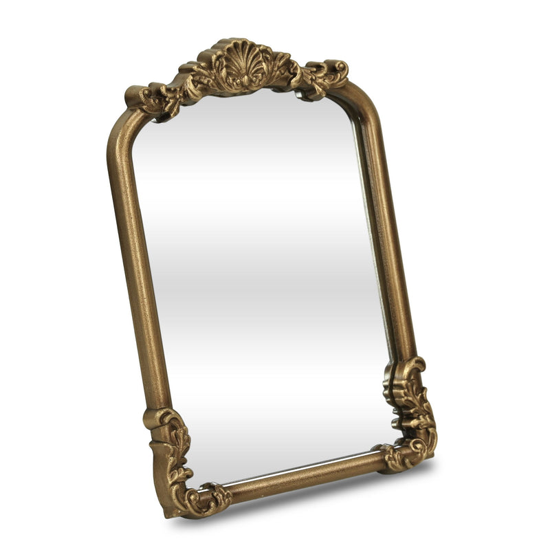 Solid Wood Scalloped Framed Makeup Shaving Tabletop Mirror - Gold