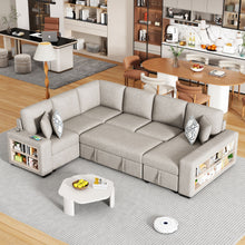 Load image into Gallery viewer, U-Shaped Sectional Sofa Pull-Out Sofa Bed With Two USB Ports, A Storage Chaise Lounge And Four Back Pillows For Living Room

