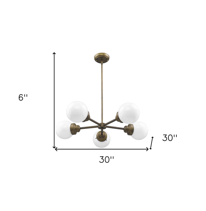 Five Light Metal Dimmable Chandelier With White Shades - Bronze / White