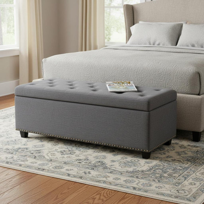 48" Upholstery Storage Ottoman - Dark Brown / Slate Gray