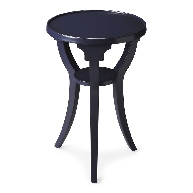 Wood And Solid Wood Round End Table With Shelf - Blue