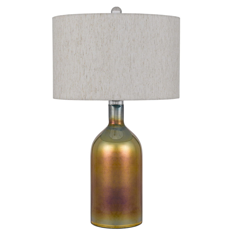 Glass Novelty Table Lamp With Gray Drum Shade - Gold