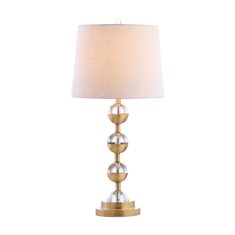 Round Bedside Lamps With Drum Shades (Set of 2) - White / Gold / Clear