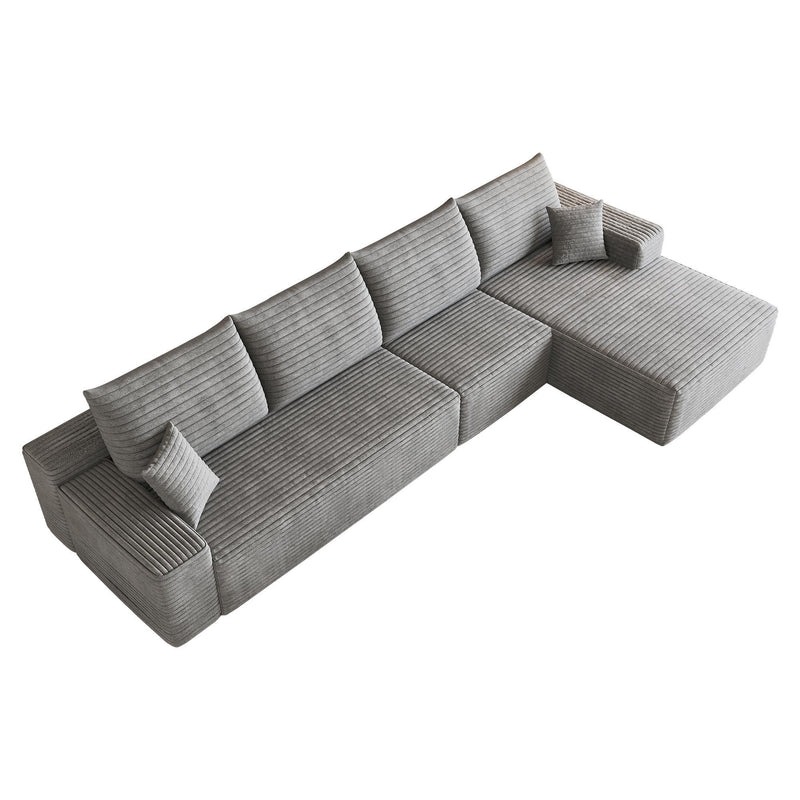 Corduroy Modular L Shaped Sofa And Chaise Sectional (762639) - Gray
