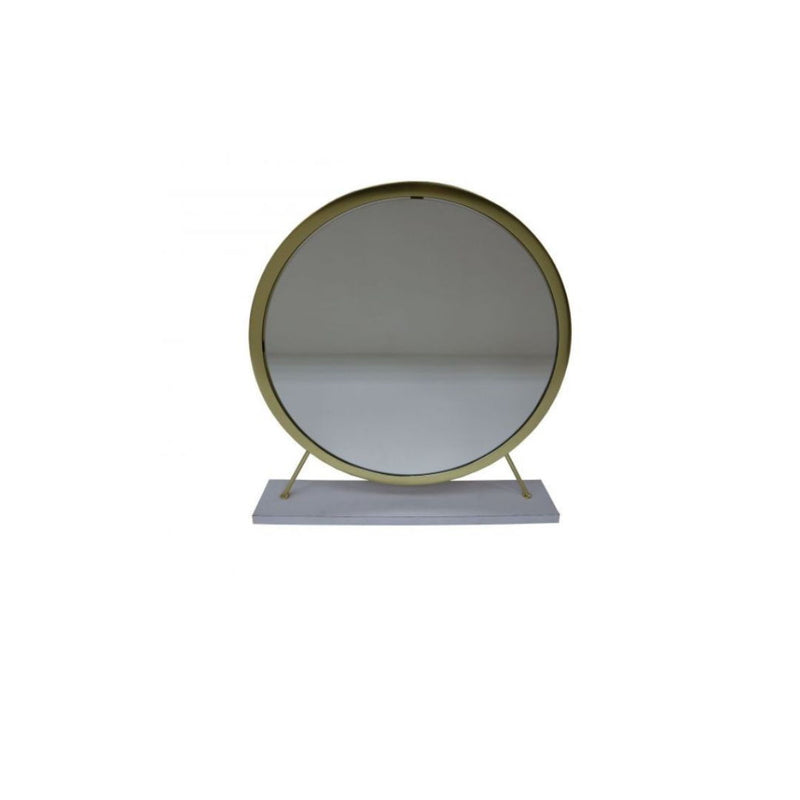 19" Round Framed Metal Freestanding Mirror - Brass