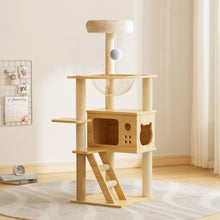 Load image into Gallery viewer, Modern Cat Tower, Wood Cat Tree Tower For Indoor Cats, Cat Tree With Sisal Covered Scratching Posts And Top Perch - Natural / White
