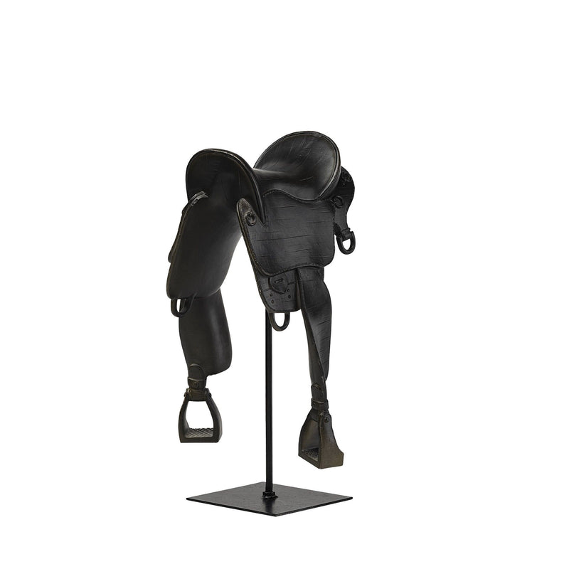 English Horse Saddle Tabletop Sculpture - Black
