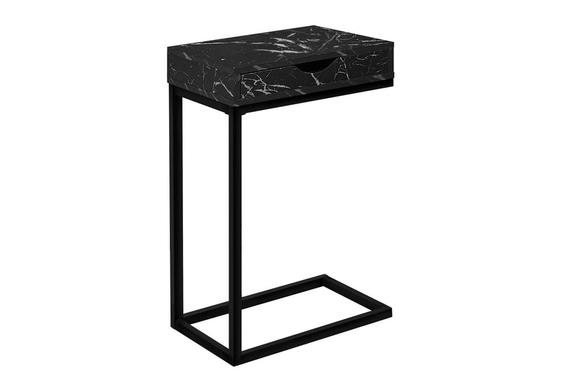 Faux Marble And Iron End Table With Drawer - Black
