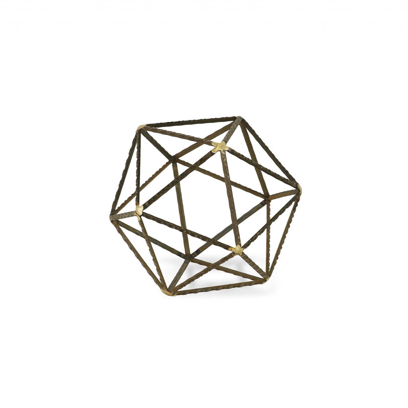 Hand Painted Geometric Orb Tabletop Sculpture (399629) - Brown / Gold