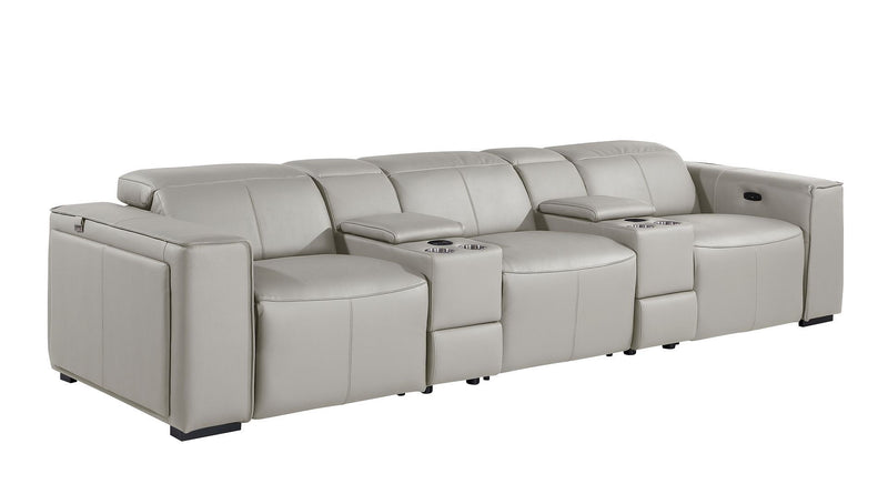 Top Grain Leather Reclining Metal USB Sofa (720397) - Light Gray