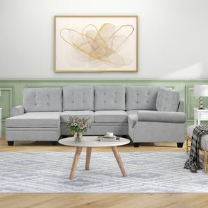 120" Modern U-Shaped Corner Sectional Sofa Upholstered Linen Fabric Sofa Couch for Living Room, Bedroom, Gray