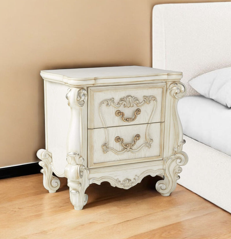 31" Wood Two Drawer Nightstand - White