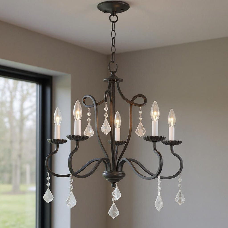 Five Light Dimmable Chandelier With Shades - Bronze