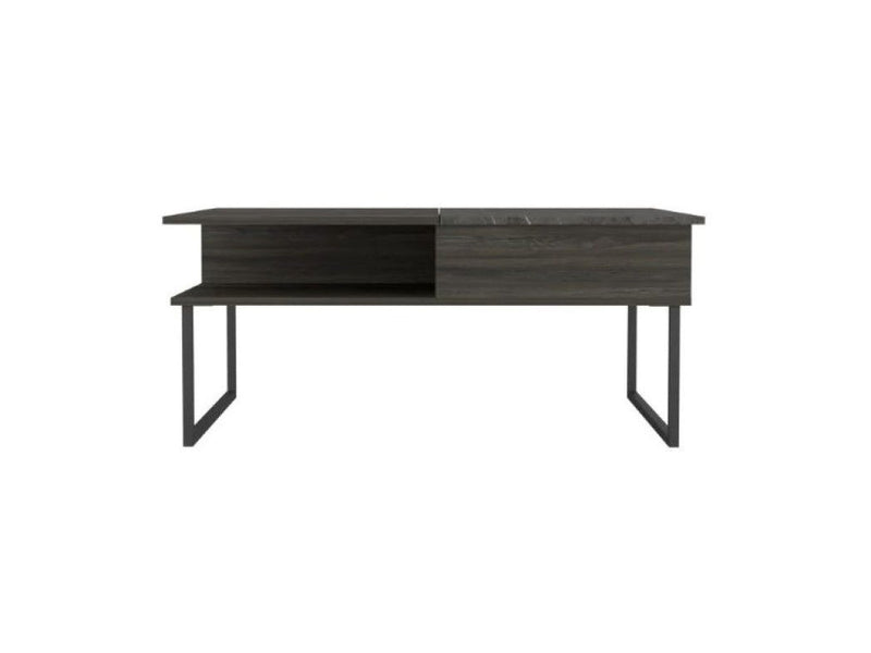 Metal Lift Top Coffee Table With Two Shelves - Gray And Onyx