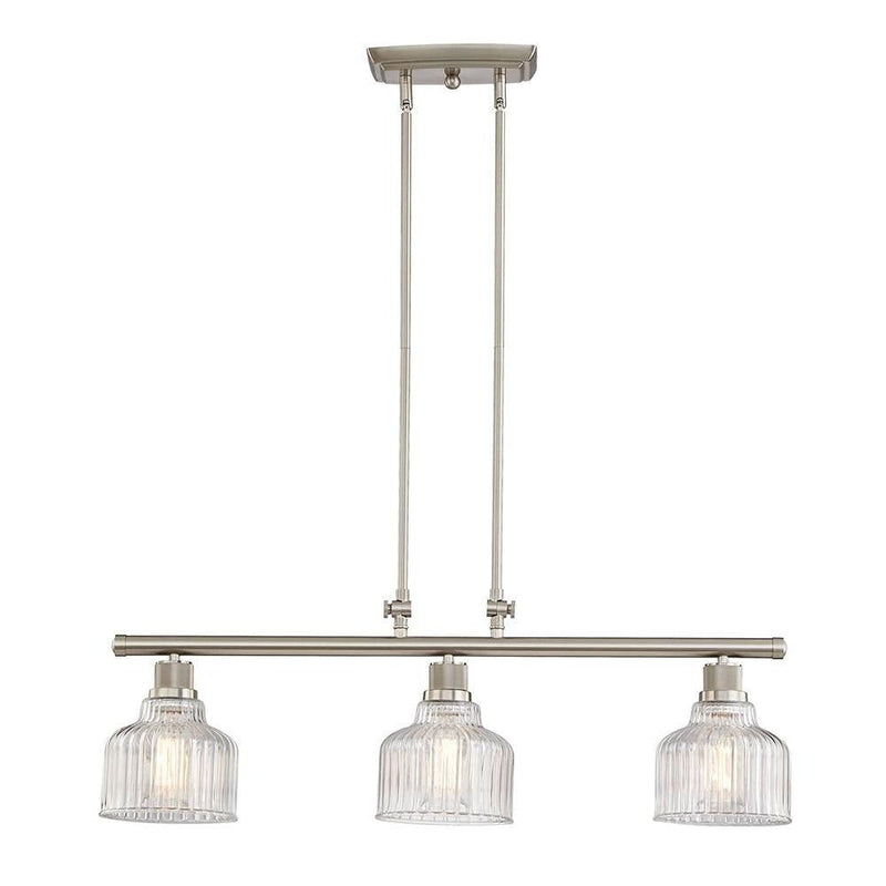 Kitchen Island Three Light Metal Transparent Glass Dimmable Chandelier With Shades - Nickel