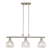 Load image into Gallery viewer, Kitchen Island Three Light Metal Transparent Glass Dimmable Chandelier With Shades - Nickel
