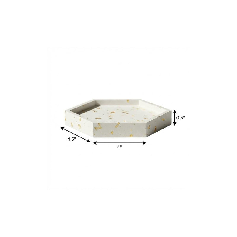 Resin Handmade Hexagon Trinket Tray - White / Gold