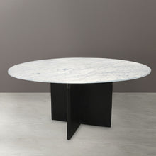 Load image into Gallery viewer, 60" Marble And Solid Wood Pedestal Base Round Top Dining Table - White
